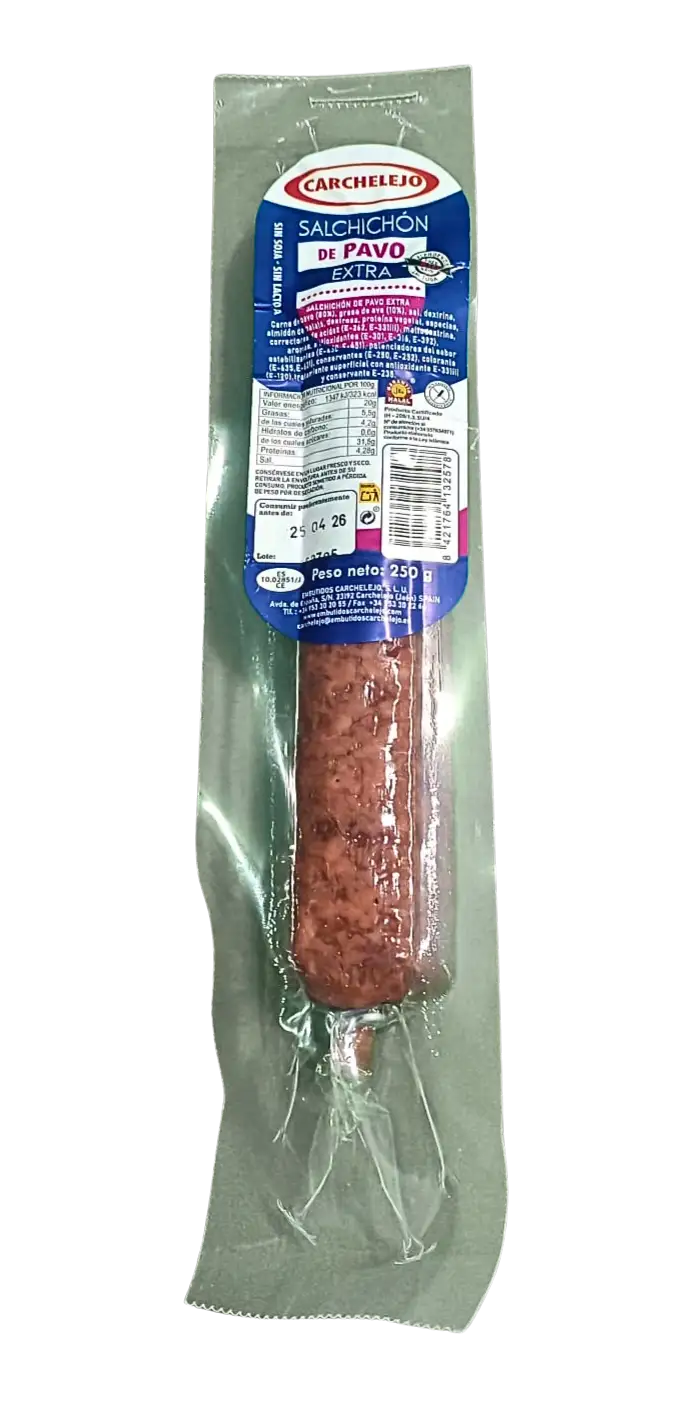 Carchelejo - Salchichón De Pavo Extra Sin Gluten y Sin Lactosa 