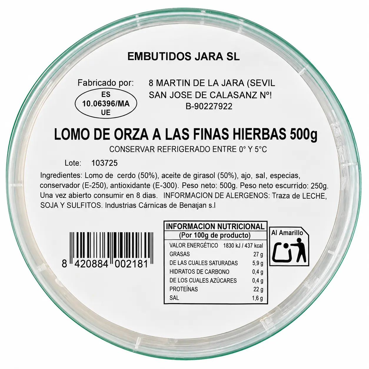Etiqueta de lomo de orza artesanal