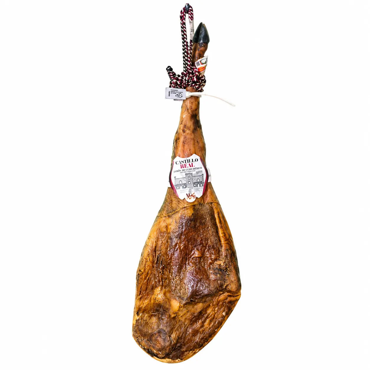Jamón ibérico Castillo Real sobre fondo blanco