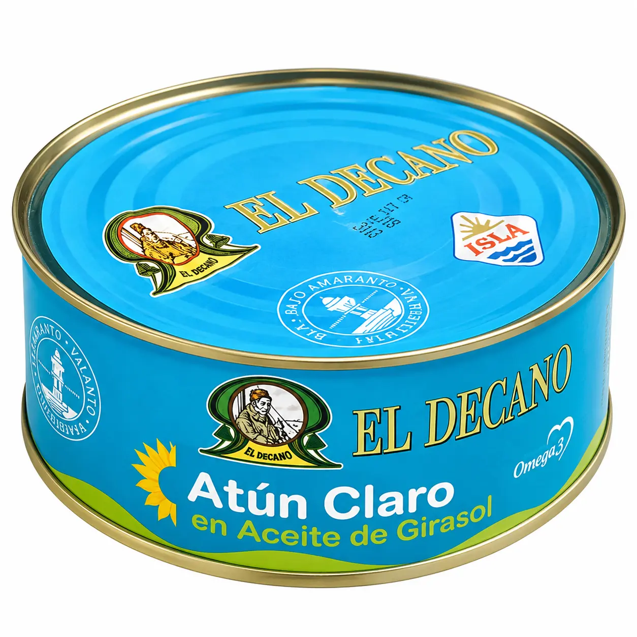 Lata de atún El Decano sobre fondo blanco