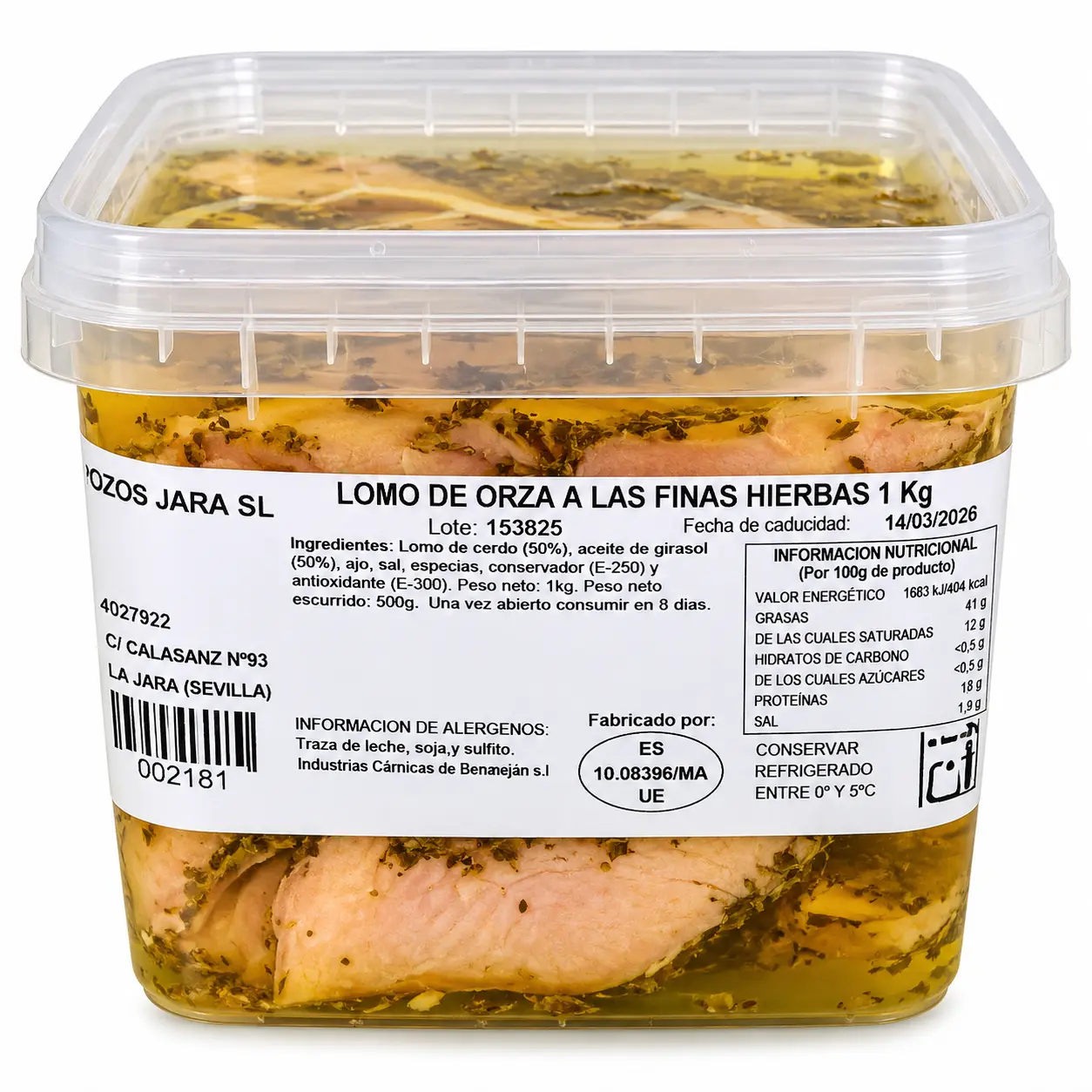Tarrina de lomo en aceite con hierbas