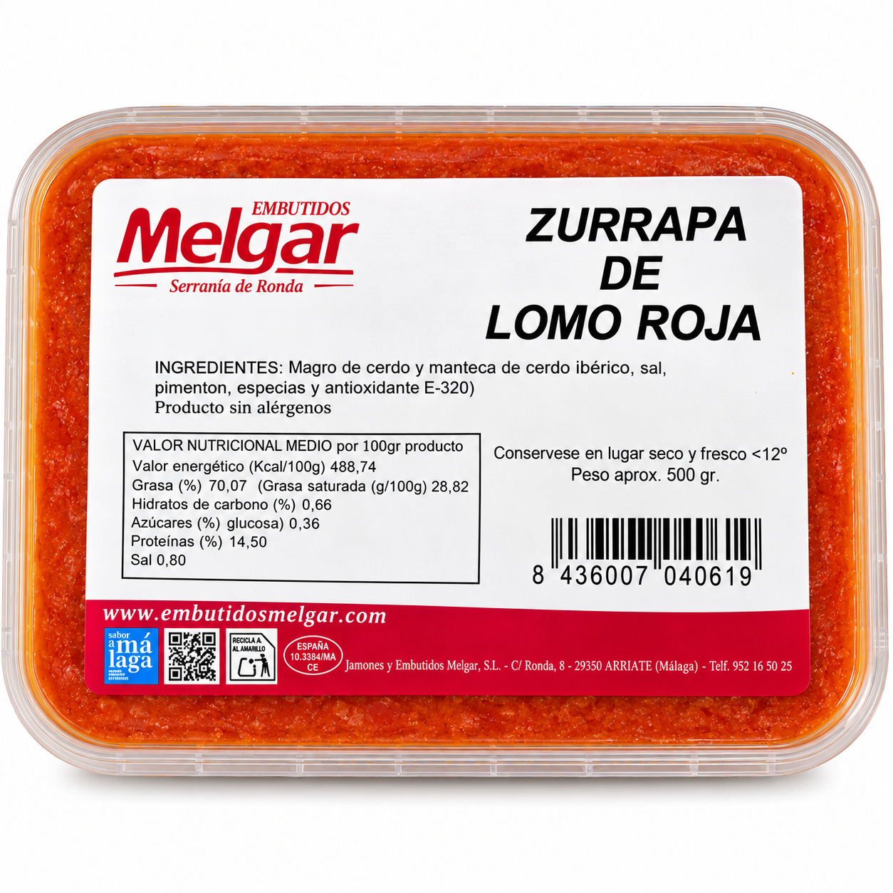Tarrina de zurrapa de lomo roja Melgar